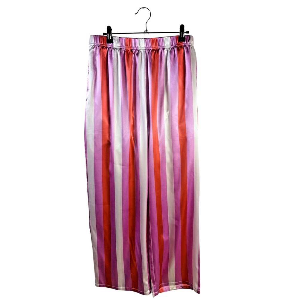 Ekouaer Silky PJ Set Women's Button Down Long Sleeve Top & Pants Pink Stripe L - Picture 4 of 6